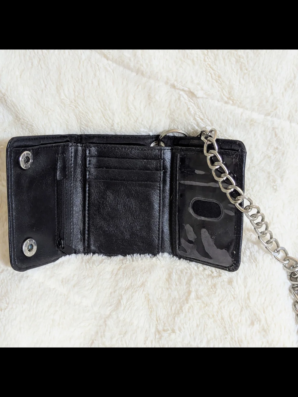 Black Leather Chain Wallet with Silver Hardware - Picture 5 of 14